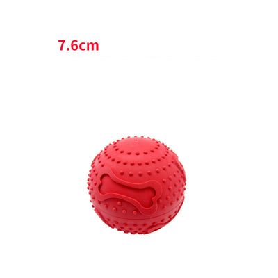 Red rubber pet leaking toy ball with bone patterns and textured nubs, measuring 9.5cm, on a white background. - Image 7