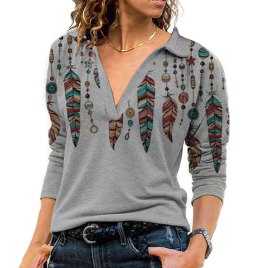 Blusa Retro Cuello V Manga Larga para Mujer - Image 13