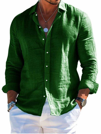 Camisa de Playa Manga Larga con Solapa - Diseño Liso Masculino - Image 13