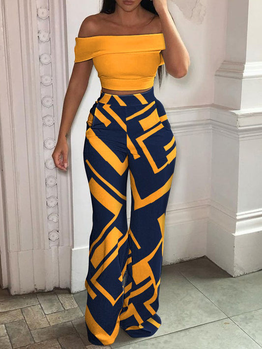 Conjunto Tropical: Blusa Escotada y Pantalón Talle Alto