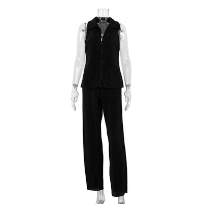 Conjunto Elegante: Blusa sin Mangas y Pantalón Plisado de Cintura Alta - Image 7