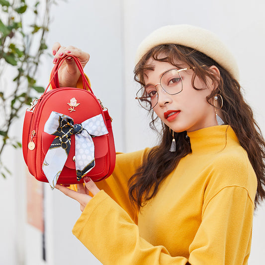 Mochila Backpack Femenina con Pañuelo de Seda Doble Compartimento