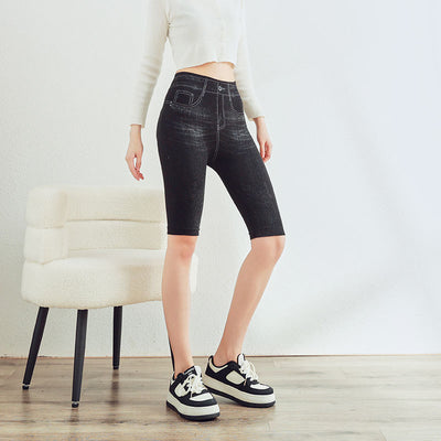 Shorts Capri de Talle Alto Elástico con Efecto Denim - Shorts de Seguridad - Image 15