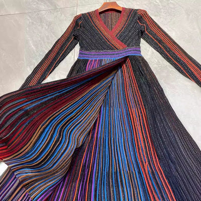 Vestido Otoñal Cintura Alta Rayas Arcoíris Degradado - Image 4