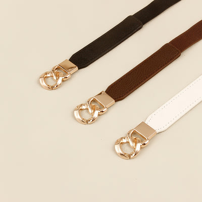 Black elastic belt for women with a gold-tone chain link buckle, perfect for dresses and shirts. - Image 8