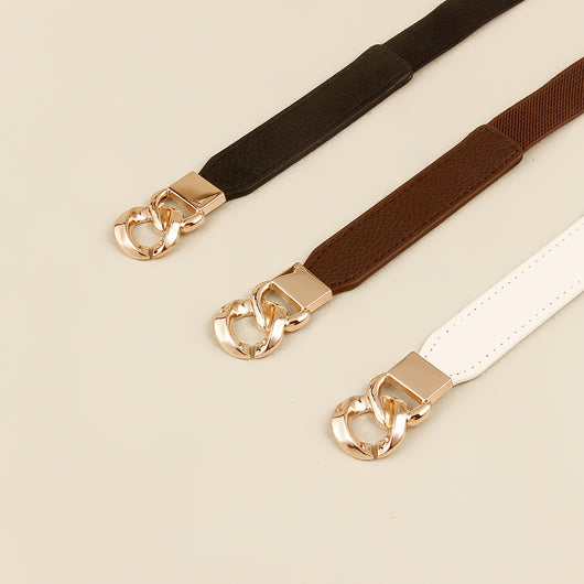 Black elastic belt for women with a gold-tone chain link buckle, perfect for dresses and shirts. - Image 8
