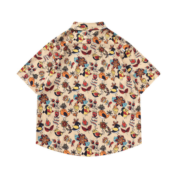Camisa Retro Estampada de Manga Corta para Hombre