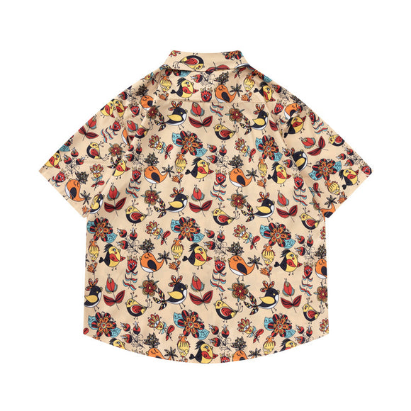 Camisa Retro Estampada de Manga Corta para Hombre