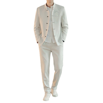 Traje Chino Tradicional Bordado Slim Fit con Cuello Mao - Image 3