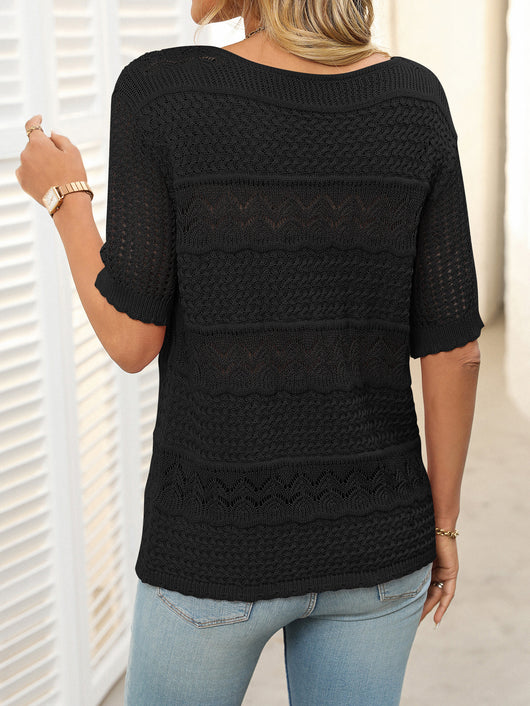 Suéter Tejido Calado con Cuello Redondo y Manga Corta - Image 17