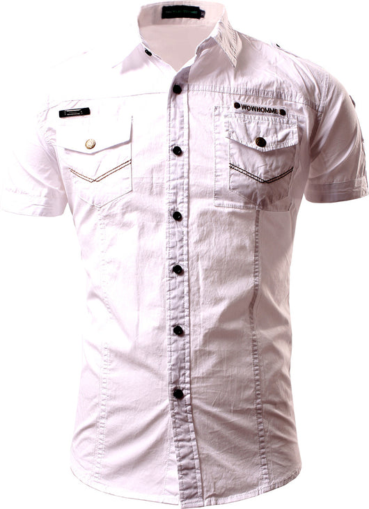 Camisa Casual Monocromática de Manga Corta para Hombre - Image 14