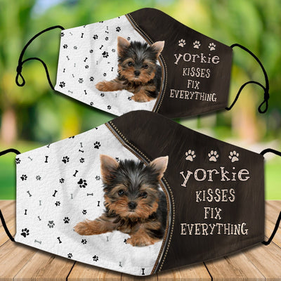 Two cotton face masks with a French Bulldog puppy peeking out, paw prints, and "French Bulldog Kisses Fix Everything" text. - Image 36