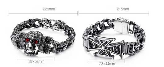 Pulsera de Acero Titanio con Calavera y Cruz - Diseño Dominio Vintage para Hombre - Image 13