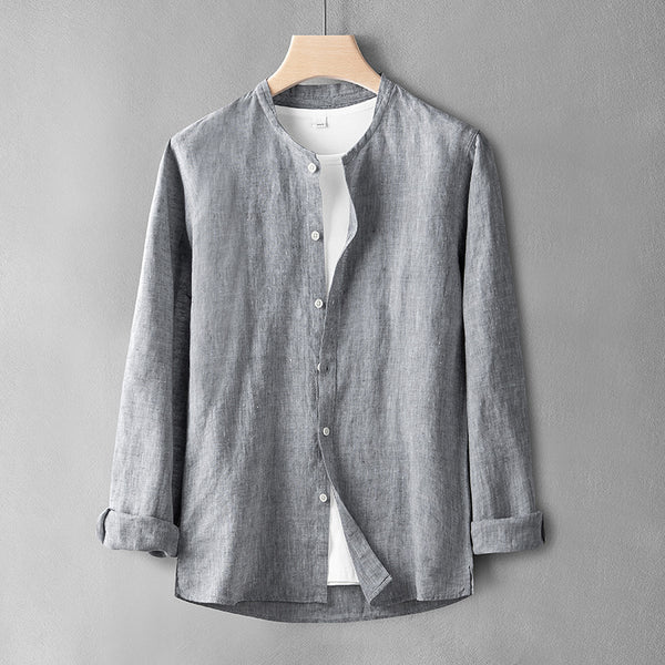 Camisa de Lino Casual Holgada para Hombre - Manga Larga Estilo Retro