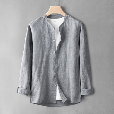 Camisa de Lino Casual Holgada para Hombre - Manga Larga Estilo Retro