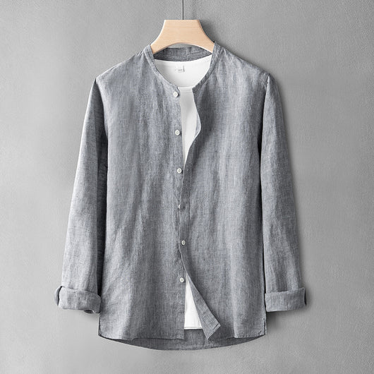 Camisa de Lino Casual Holgada para Hombre - Manga Larga Estilo Retro