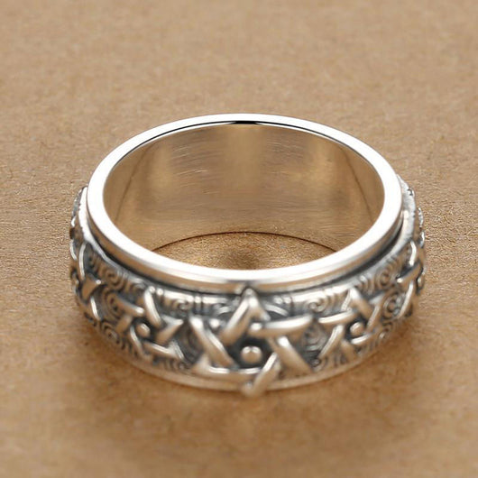 Anillo de Plata S925 Hexagrama Retro Ancho para Hombre - Image 6