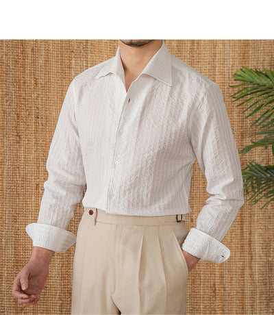Camisa Casual de Algodón Seersucker Manga Larga Cuello Clásico - Image 34