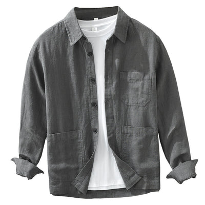 Camisa Casual Minimalista Retro de Manga Larga para Hombre - Image 4
