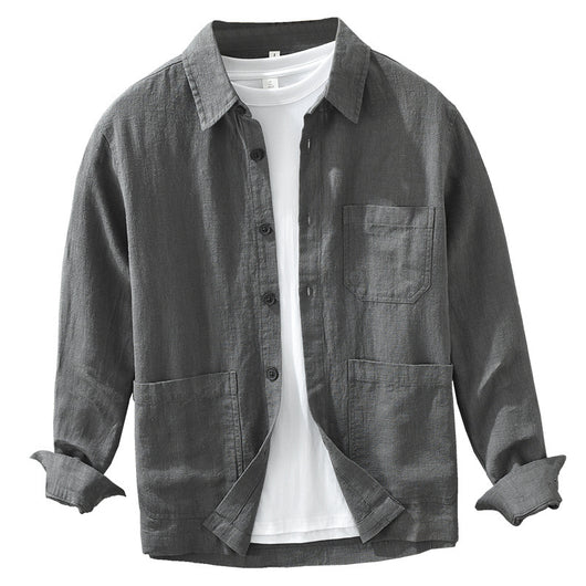 Camisa Casual Minimalista Retro de Manga Larga para Hombre - Image 4