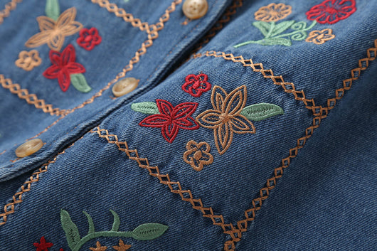Chaleco Denim Bordado Étnico Cuello V Reforzado - Image 6