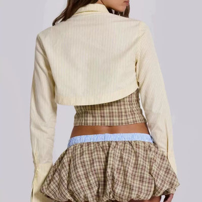 Blusa Corta Amarillo Pastel a Rayas - Estilo Casual y Fresco - Image 2