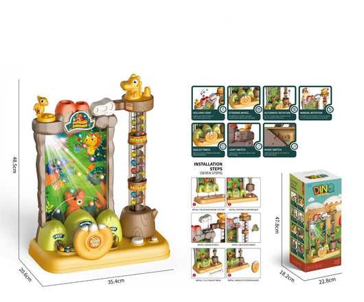 Dinosaur-themed children's board game with a marble run, interactive steering wheel, lights, and music. - Image 4