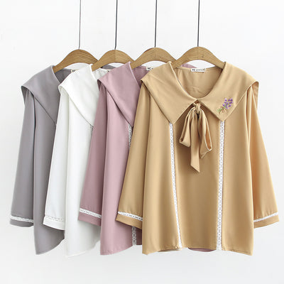 Blusa Talla Grande con Cuello Marino y Bordado Lavanda - Image 5