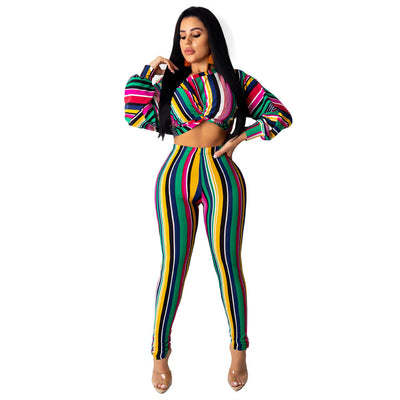 Conjunto de Dos Piezas: Top Largo a Rayas y Leggings Ajustados - Image 7