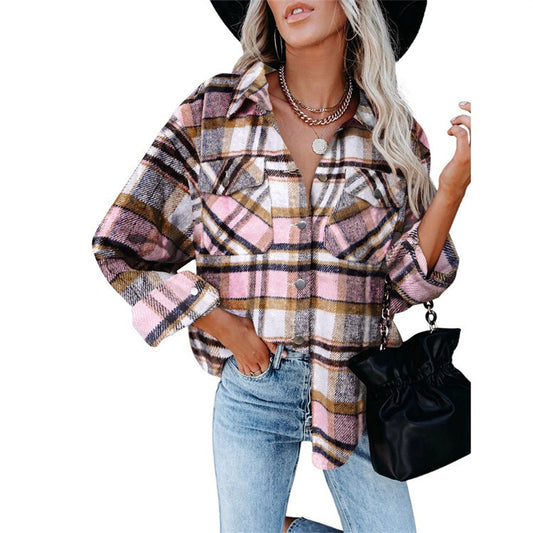 Camisa Cuadrillé de Lana para Mujer - Estilo Europeo Otoño Invierno - Image 2