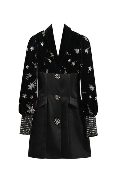 Vestido de Terciopelo Bordado con Cuello V y Mangas Abullonadas Efecto Adelgazante - Image 2