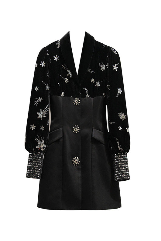 Vestido de Terciopelo Bordado con Cuello V y Mangas Abullonadas Efecto Adelgazante - Image 2