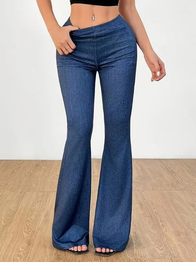 Pantalones Acampanados Denim de Cintura Alta con Estampado para Mujer - Image 8