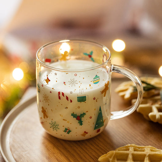 Vaso Navideño de Vidrio Grande con Asa para Desayuno