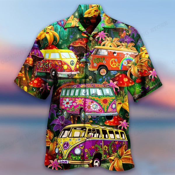 Camisa Casual de Verano para Hombre con Patrón Bus Fashion