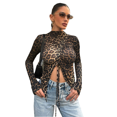 Blusa Ajustada de Manga Larga con Estampado Leopardo y Cordón - Image 5