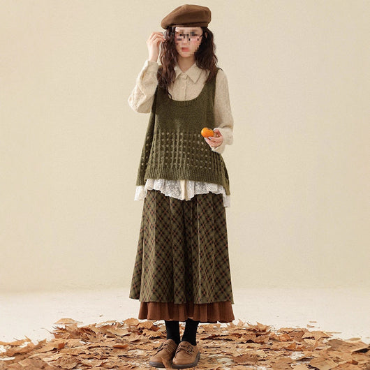 Falda de Invierno Verde Vintage para Mujer - Diseño Elegante y Moderno - Image 2
