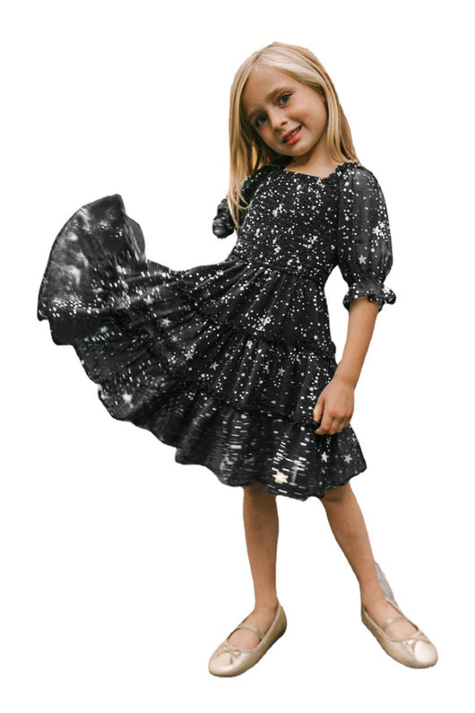 Vestido Princesa Niña Cuello Cuadrado Manga Corta con Volantes y Pliegues - Image 9