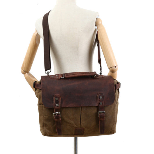 Bolsa para Laptop Vintage de Cuero y Lona para Hombre - Image 17