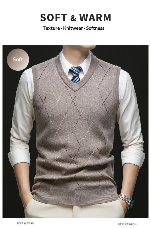 Chaleco Tejido Grueso para Hombre con Cuello V y Patrón Rombos - Image 16