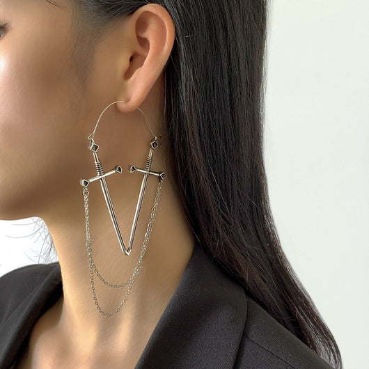 Aretes Largos de Espada Exagerada con Borla Elegante - Image 6