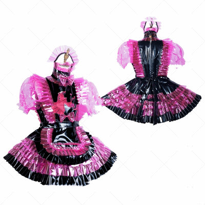 Vestido Doncella Transparente Rojo Rosado PVC