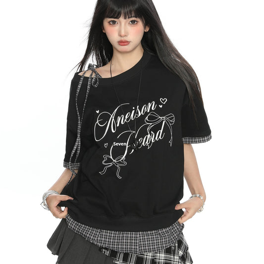 Camiseta Manga Corta para Mujer con Letras de Moño