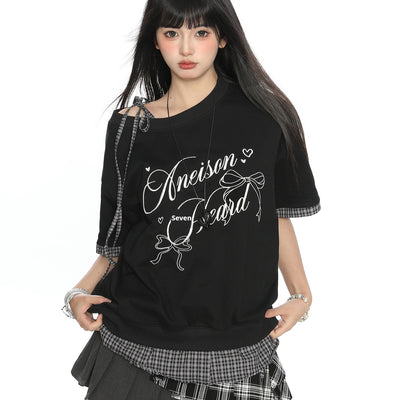 Camiseta Manga Corta para Mujer con Letras de Moño
