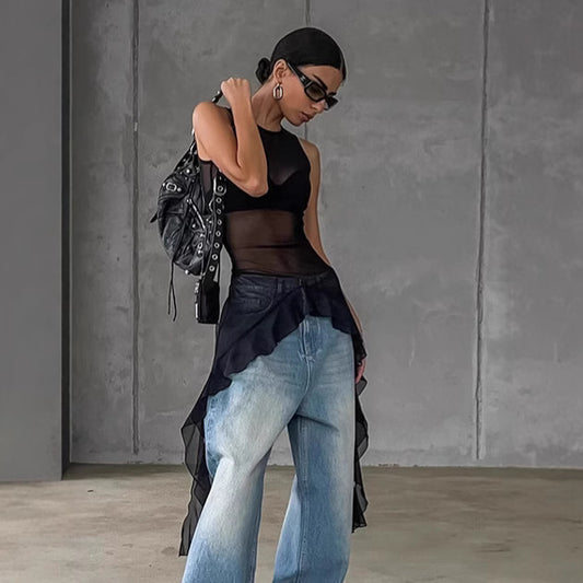 Top Maxi de Tul Negro con Volantes - Image 2