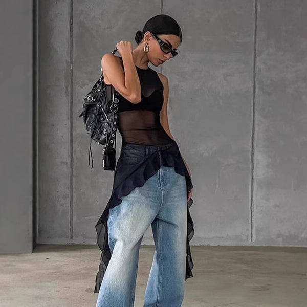 Top Maxi de Tul Negro con Volantes
