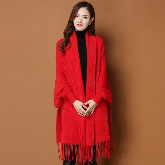 Chal Grueso de Invierno con Mangas de Visón Sintético - Bufanda Clásica para Mujer - Image 3