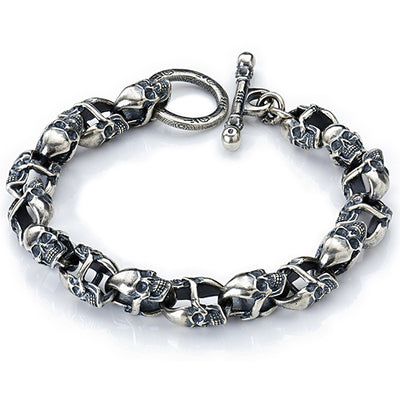 Pulsera Calavera Doble Cara Plata Sterling S925 Estilo Hip Hop - Image 3