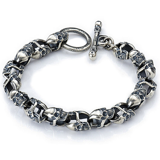 Pulsera Calavera Doble Cara Plata Sterling S925 Estilo Hip Hop - Image 3