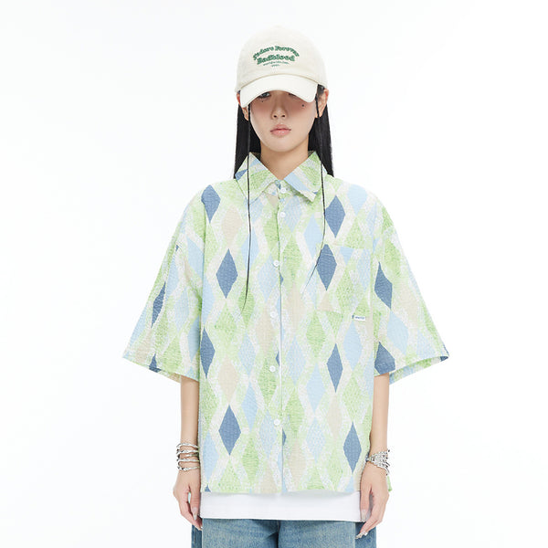 Camisa Cuadros Manga Corta Suelta Unisex